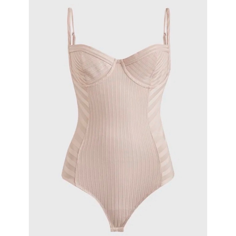NEW AllSaints Yuni Rib Bodysuit Rosedust Pink Bustier Underwire Womens 2 Ballet